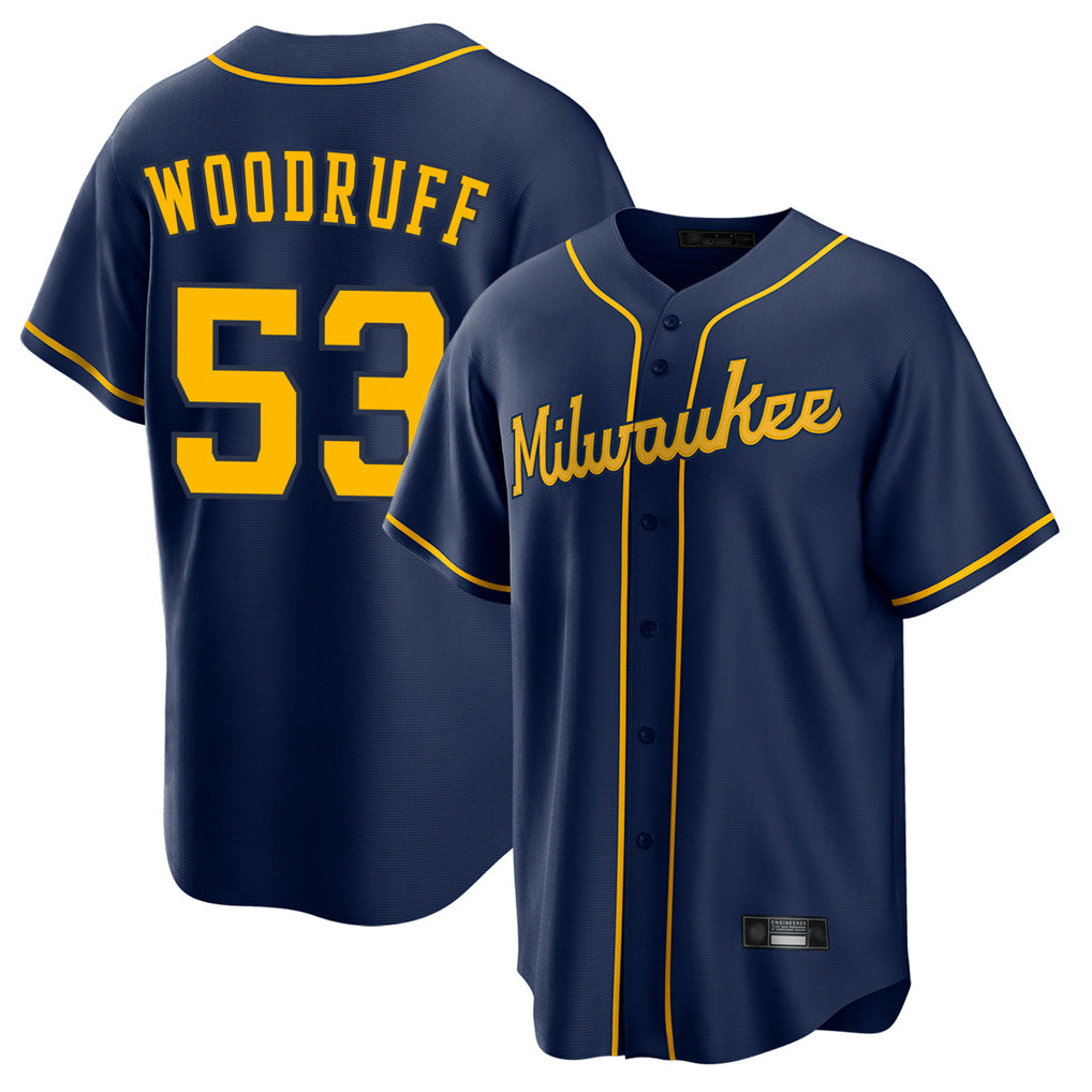Ndoa M.Brewers #53 Brandon Woodruff Player Navy Home Game Stitched Jerseys