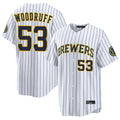 Ndoa M.Brewers #53 Brandon Woodruff Player White Stripes Home Limited Game Stitched Jerseys