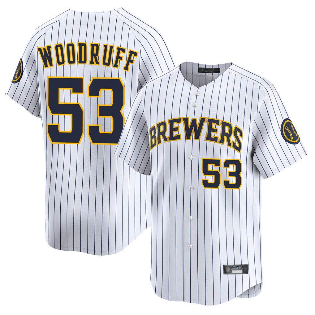 Ndoa M.Brewers #53 Brandon Woodruff Player White Stripes Home Limited Stitched Jerseys
