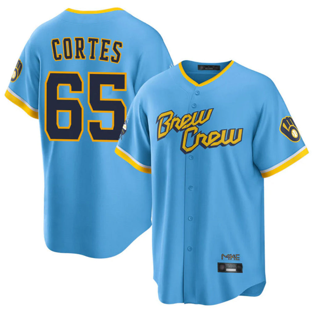Ndoa M.Brewers #65 Nestor Cortes Player Light Blue City Connect Home Game Stitched Jerseys