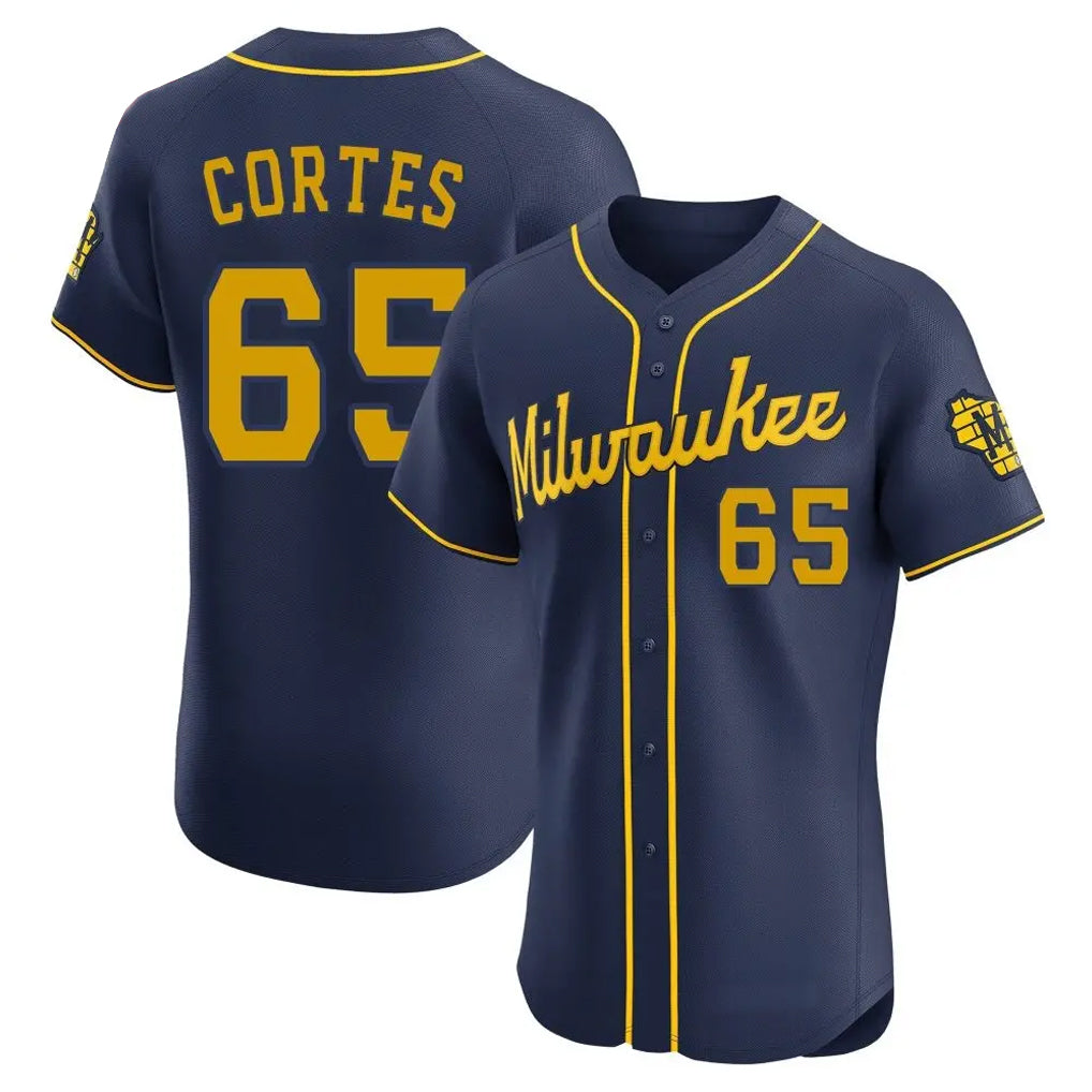 Ndoa M.Brewers #65 Nestor Cortes Player Navy Home Limited Elite Stitched Jerseys