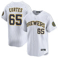 Ndoa M.Brewers #65 Nestor Cortes Player White Stripes Home Limited Game Stitched Jerseys