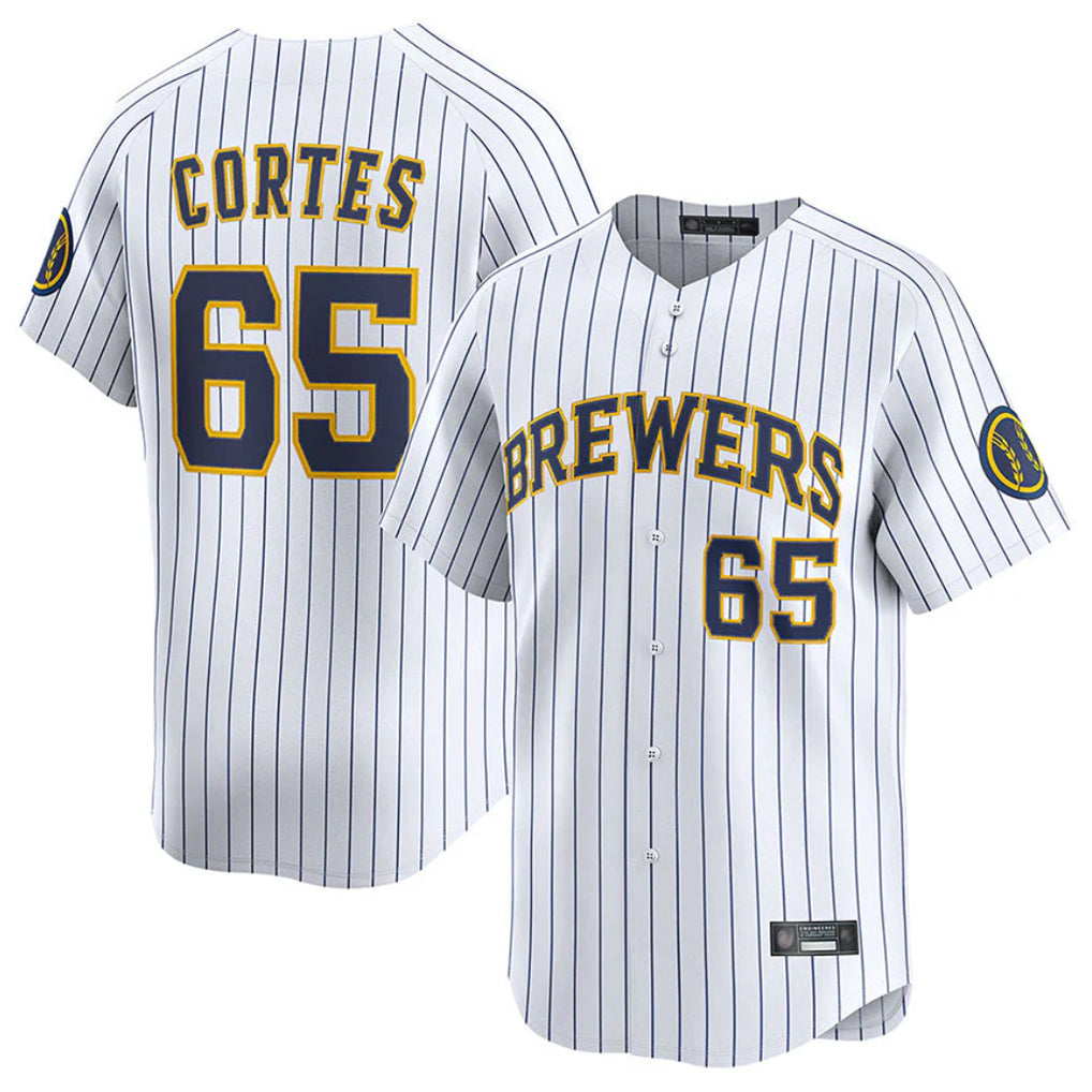 Ndoa M.Brewers #65 Nestor Cortes Player White Stripes Home Limited Game Stitched Jerseys