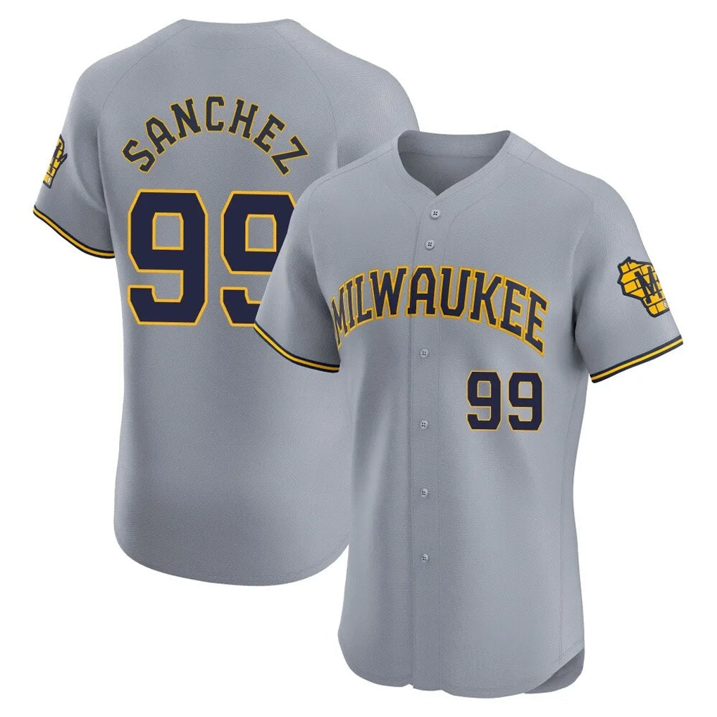 Ndoa M.Brewers #99 Gary Sanchez Player Gray Home Limited Elite Stitched Jerseys