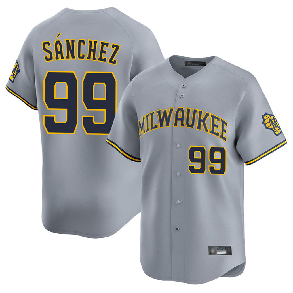 Ndoa M.Brewers #99 Gary Sanchez Player Gray Home Limited Stitched Jerseys