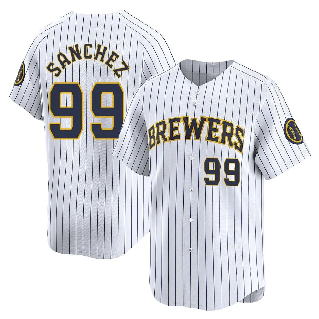 Ndoa M.Brewers #99 Gary Sanchez Player White Stripes Home Game Stitched Jerseys