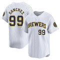 Ndoa M.Brewers #99 Gary Sanchez Player White Stripes Home Game Stitched Jerseys
