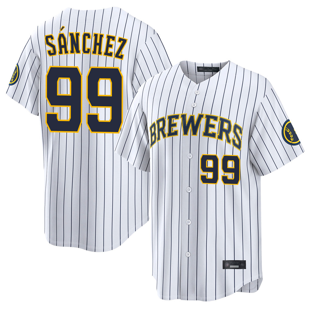 Ndoa M.Brewers #99 Gary Sanchez Player White Stripes Home Limited Game Stitched Jerseys