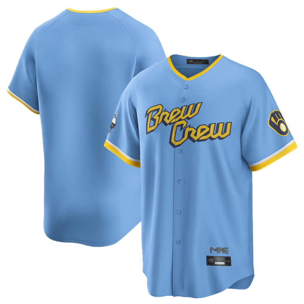Ndoa M.Brewers Blank Player Light Blue City Connect Home Game Stitched Jerseys