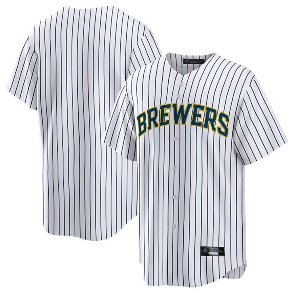 Ndoa M.Brewers Blank Player White Stripes Home Game Stitched Jerseys