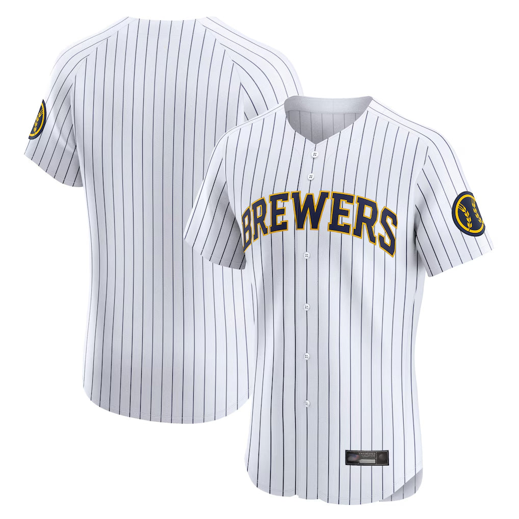 Ndoa M.Brewers Blank Player White Stripes Home Limited Elite Stitched Jerseys