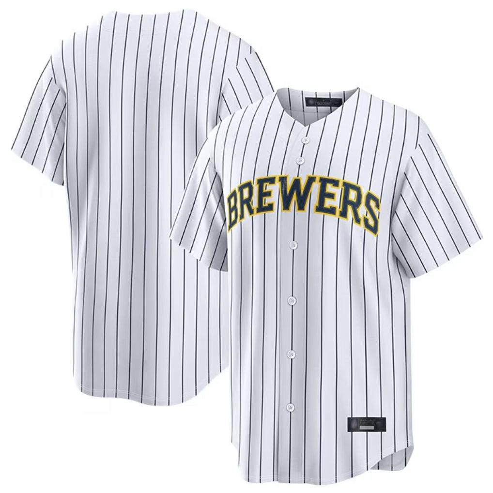 Ndoa M.Brewers Blank Player White Stripes Home Limited Stitched Jerseys