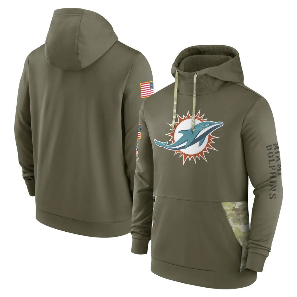 Ndoa M.Dolphins Olive Salute to Service Pullover Hoodies Home Game Blank Player Stitched Jerseys