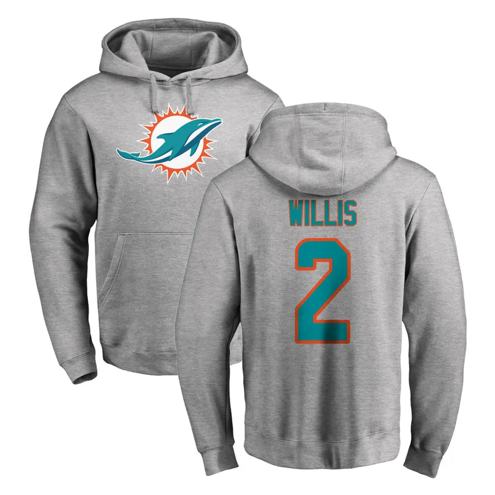 Ndoa M.Dolphins #2 Malik Willis Player Gray LOGO Pullover Hoodies Limited Stitched Jerseys