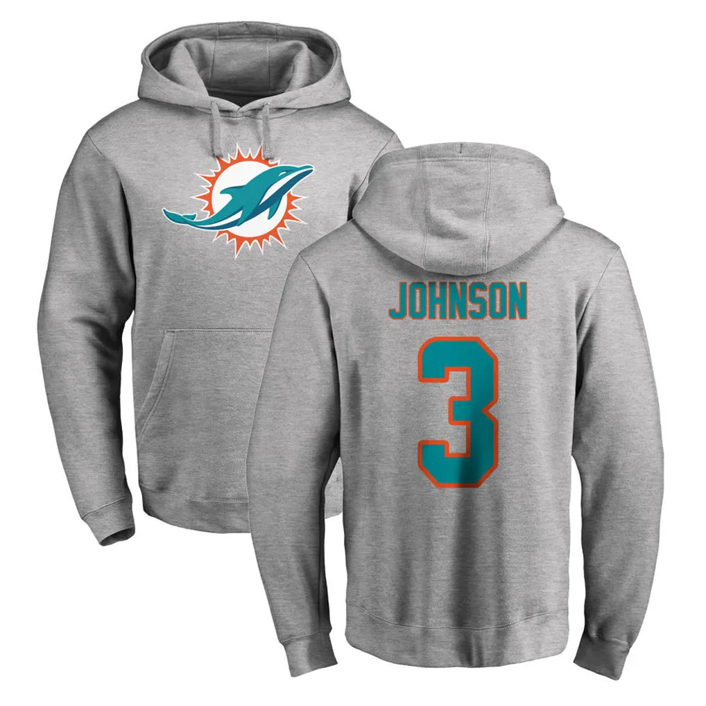 Ndoa M.Dolphins #3 Chris Johnson Player Gray LOGO Pullover Hoodies Limited Stitched Jerseys