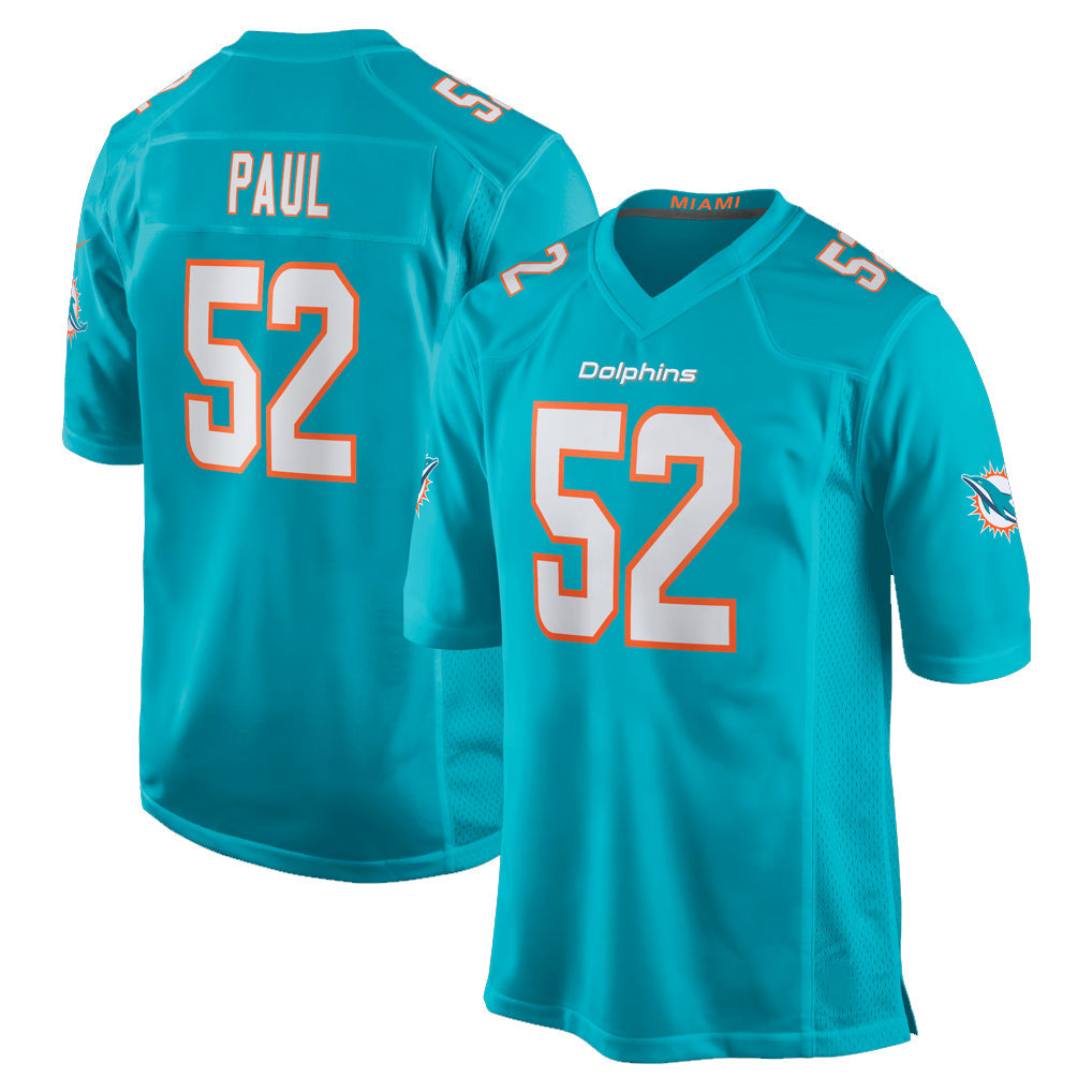 Ndoa M.Dolphins #52 Patrick Paul Player Aqua Home Game Stitched Jerseys