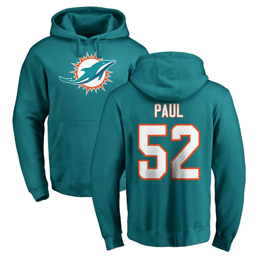Ndoa M.Dolphins #52 Patrick Paul Player Aqua LOGO Pullover Hoodies Limited Stitched Jerseys
