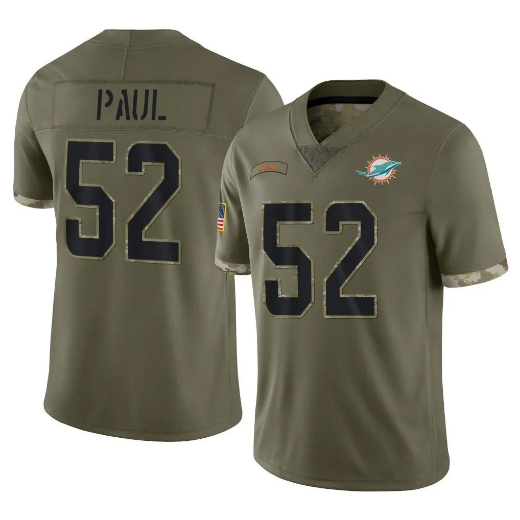 Ndoa M.Dolphins #52 Patrick Paul Player Olive Salute To Service Limited Stitched Jerseys