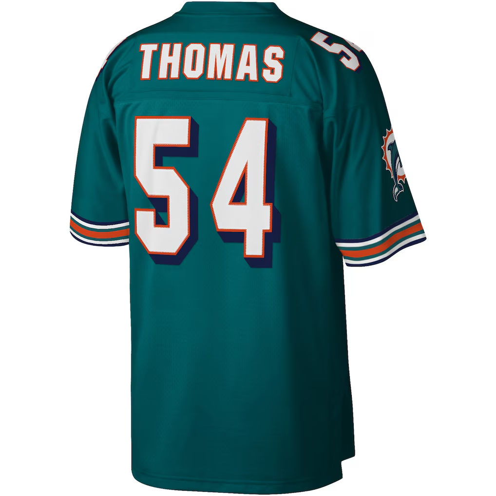 Ndoa M.Dolphins #54 Zach Thomas Mitchell & Ness Aqua Legacy Replica Stitched Puhic Jersey