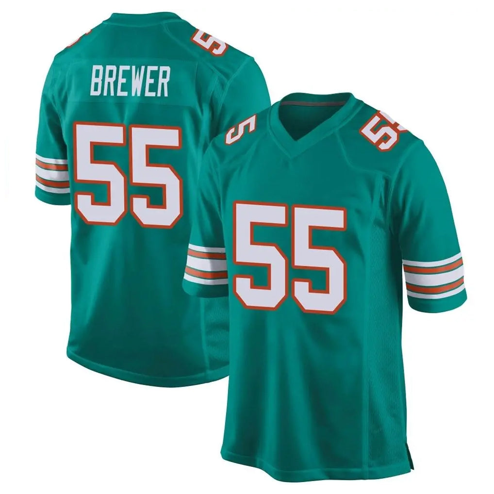 Ndoa M.Dolphins #55 Aaron Brewer Player Aqua Alternate Home Game Stitched Jerseys
