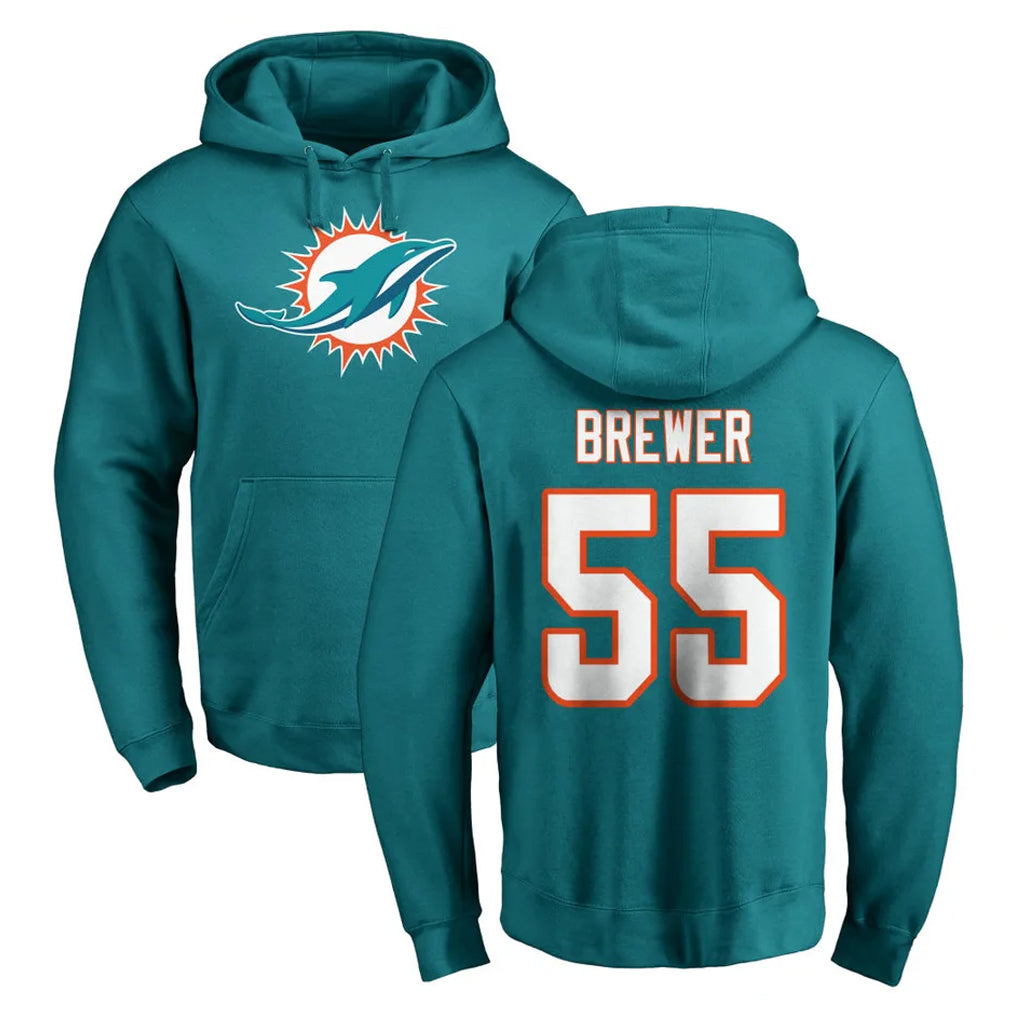 Ndoa M.Dolphins #55 Aaron Brewer Player Aqua LOGO Pullover Hoodies Limited Stitched Jerseys