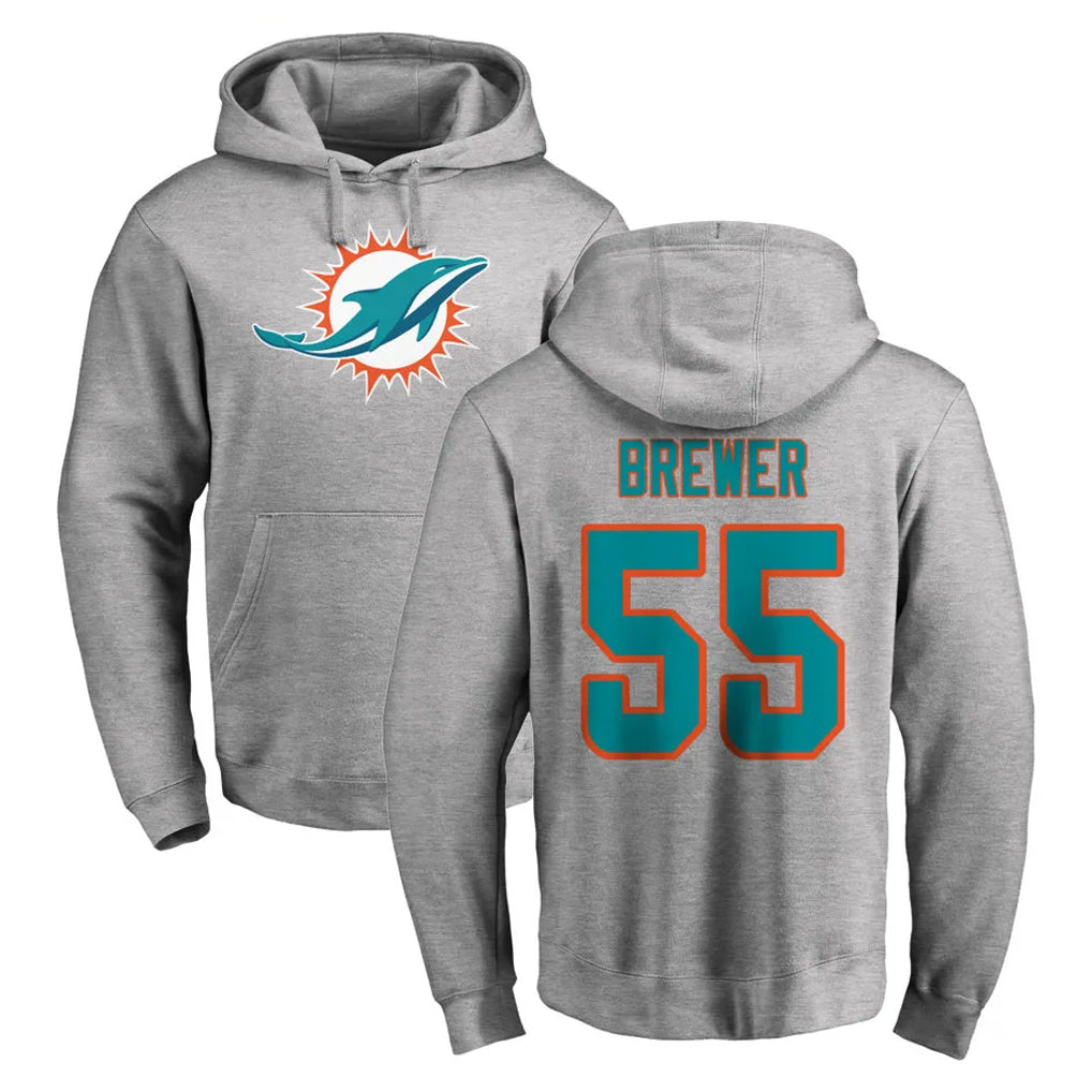 Ndoa M.Dolphins #55 Aaron Brewer Player Gray LOGO Pullover Hoodies Limited Stitched Jerseys