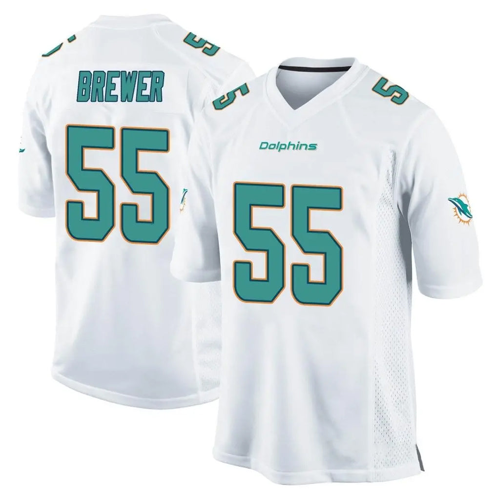 Ndoa M.Dolphins #55 Aaron Brewer Player White Home Game Stitched Jerseys