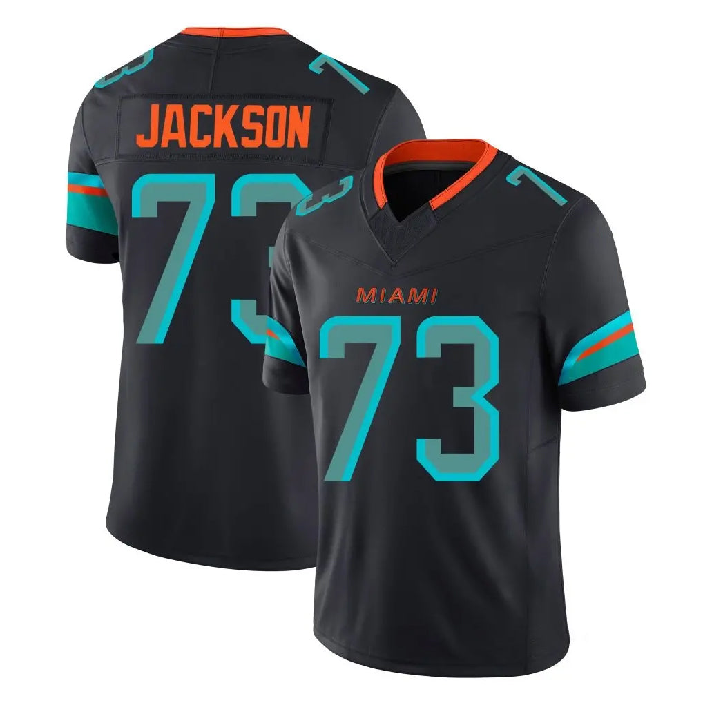 Ndoa M.Dolphins #73 Austin Jackson Player Black Limited Pitch Rivalries Collection Home Game Stitched Jerseys