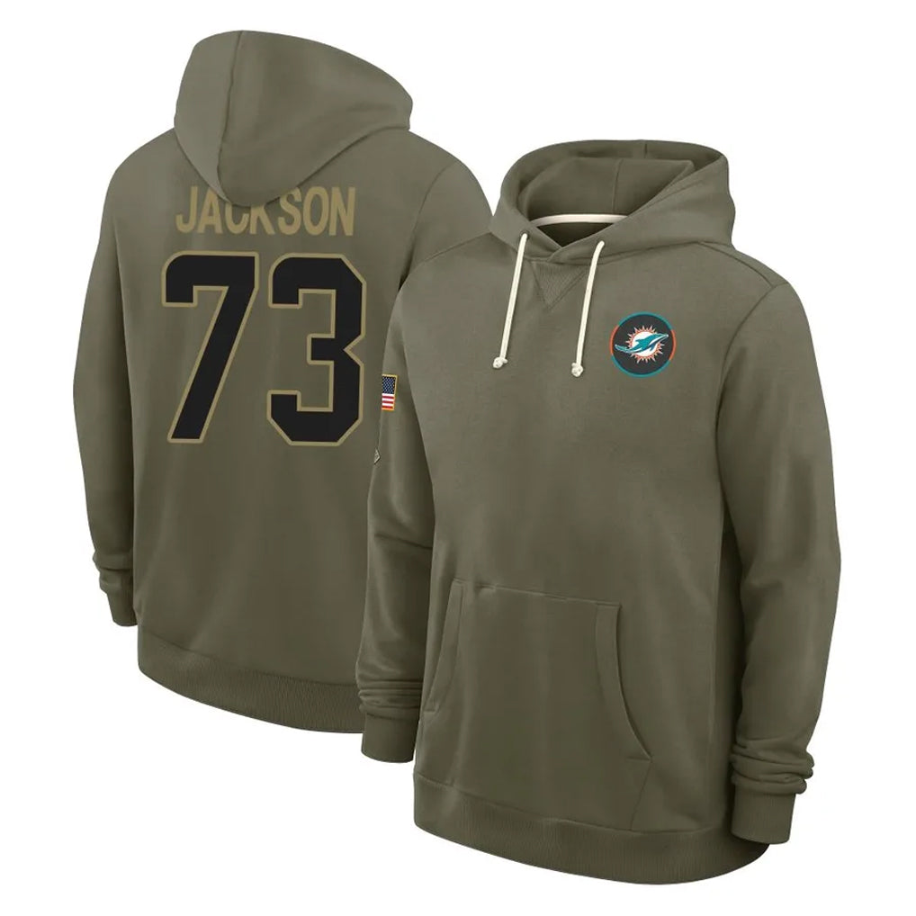 Ndoa M.Dolphins #73 Austin Jackson Player Olive Salute to Service Pullover Hoodies Limited Stitched Jerseys