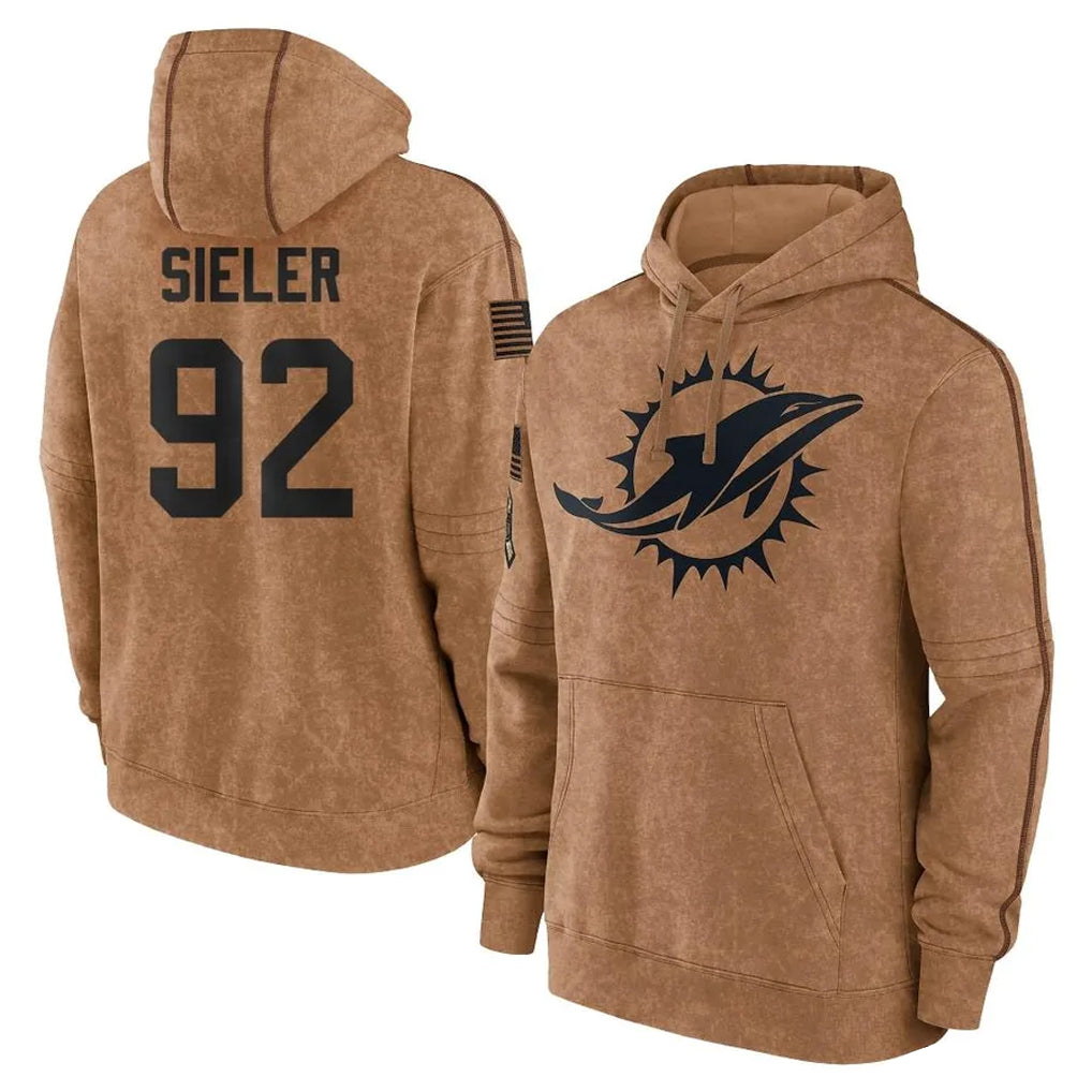 Ndoa M.Dolphins #92 Zach Sieler Player Brown Salute to Service Hoodies Limited Game Stitched Jerseys