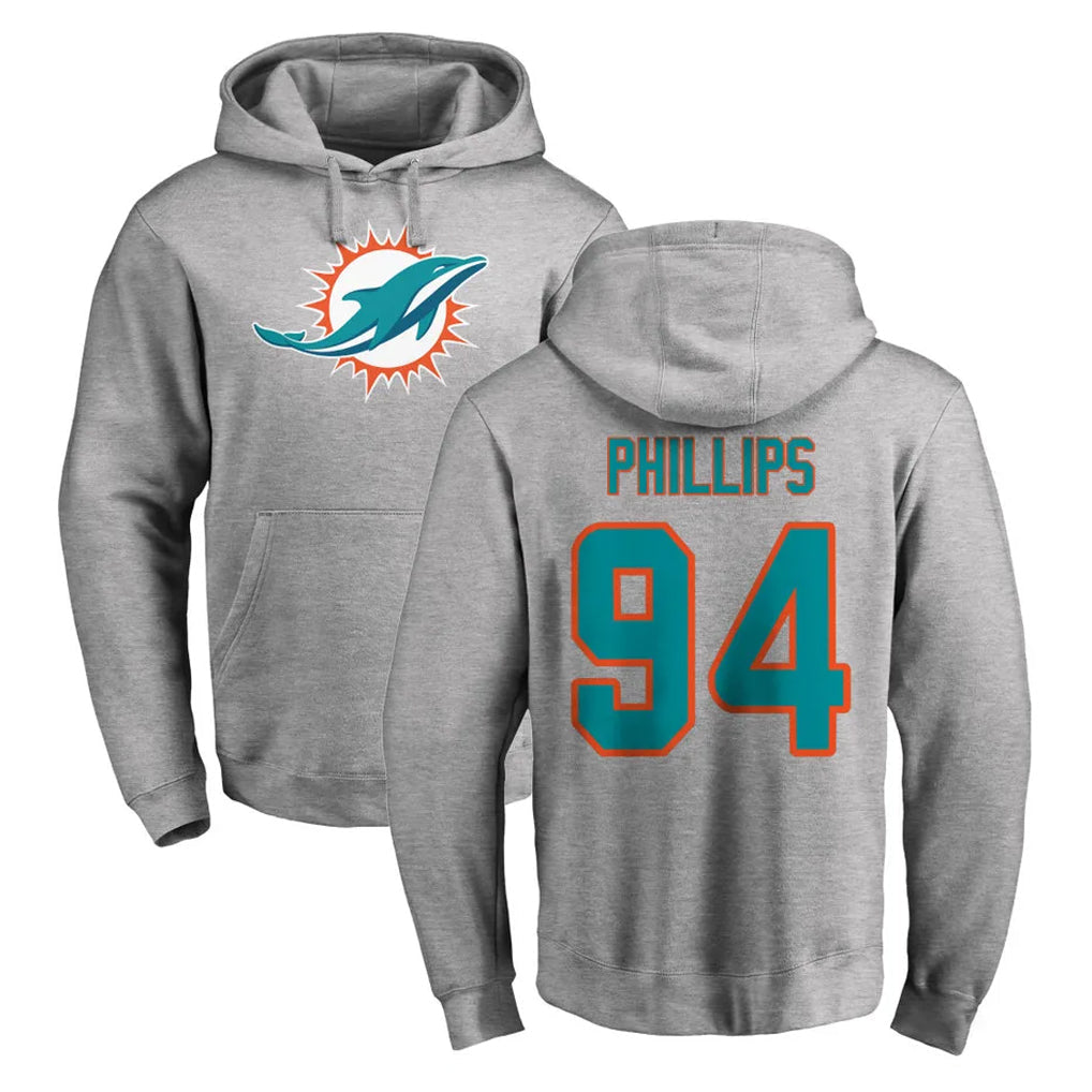 Ndoa M.Dolphins #94 Jordan Phillips Player Gray LOGO Pullover Hoodies Limited Stitched Jerseys