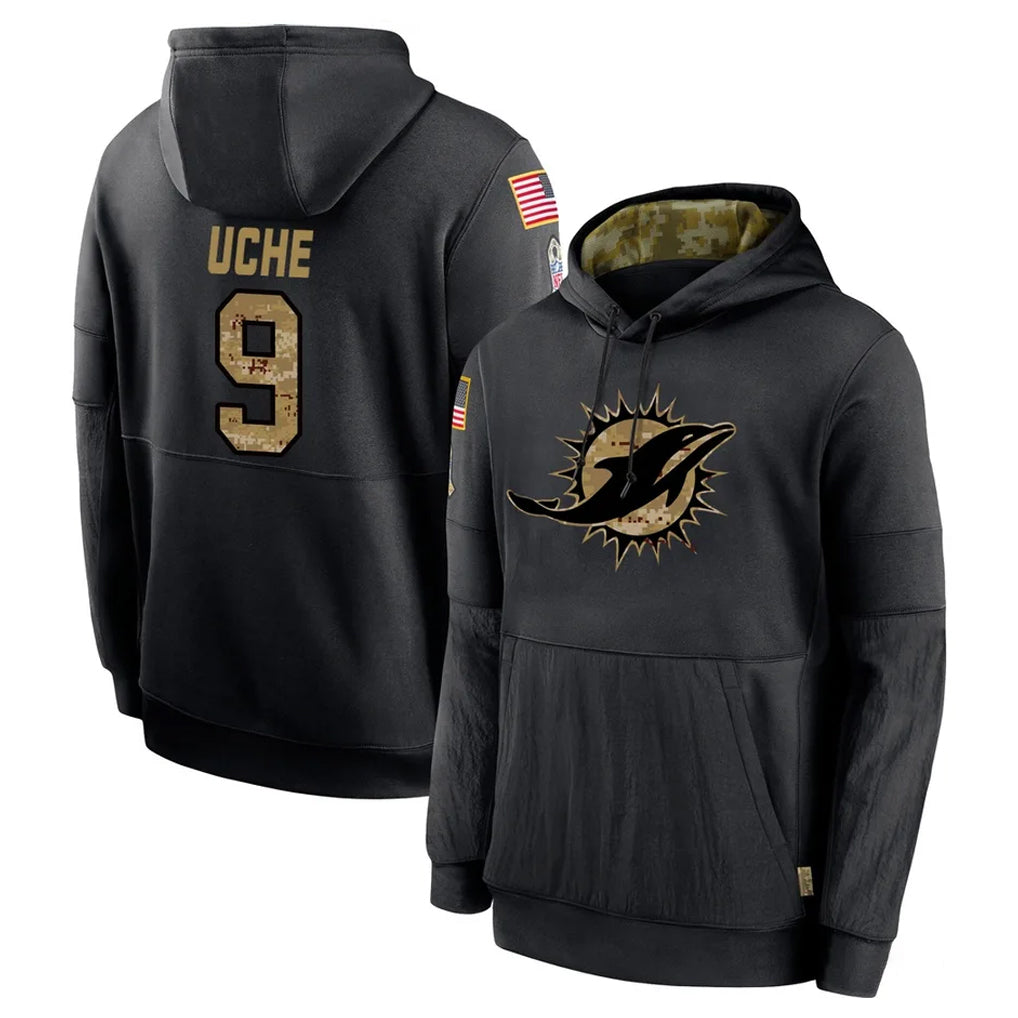Ndoa M.Dolphins #9 Joshua Uche Player Black Salute to Service Hoodies Limited Game Stitched Jerseys