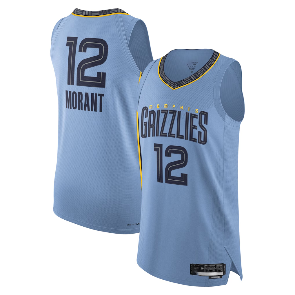 Ndoa M.Grizzlies #12 Ja Morant Light Blue Authentic Player Stitched Jerseys- Statement Edition