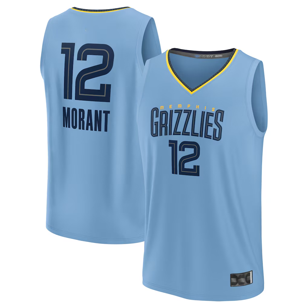 Ndoa M.Grizzlies #12 Ja Morant Light Blue Fast Break Replica Player Stitched Jerseys- Statement Edition