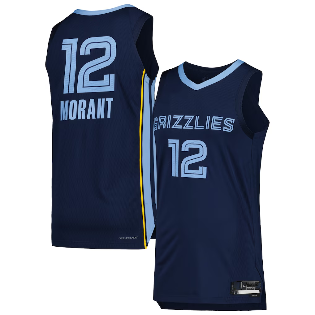 Ndoa M.Grizzlies #12 Ja Morant Navy Authentic Stitched Jerseys- Icon Edition