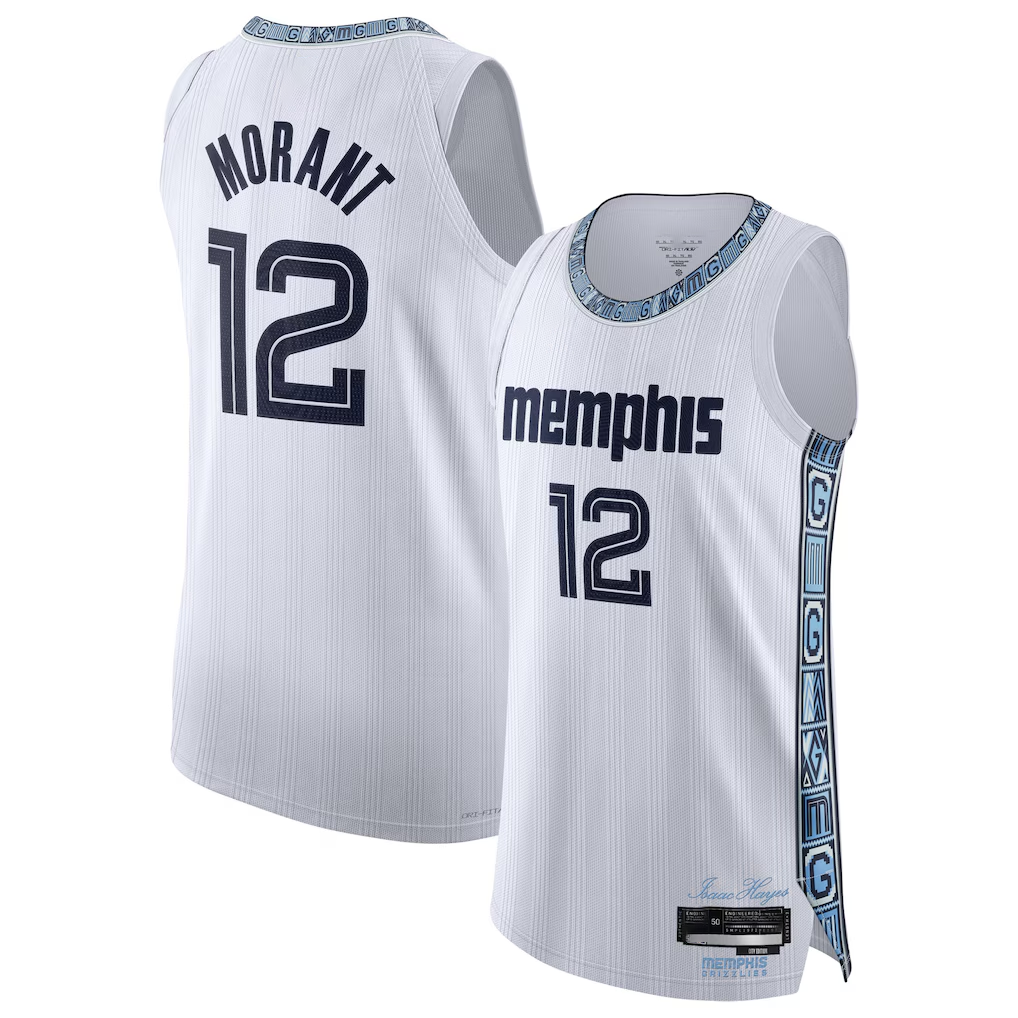 Ndoa M.Grizzlies #12 Ja Morant White 2025-2026 Authentic Stitched Jerseys- City Edition