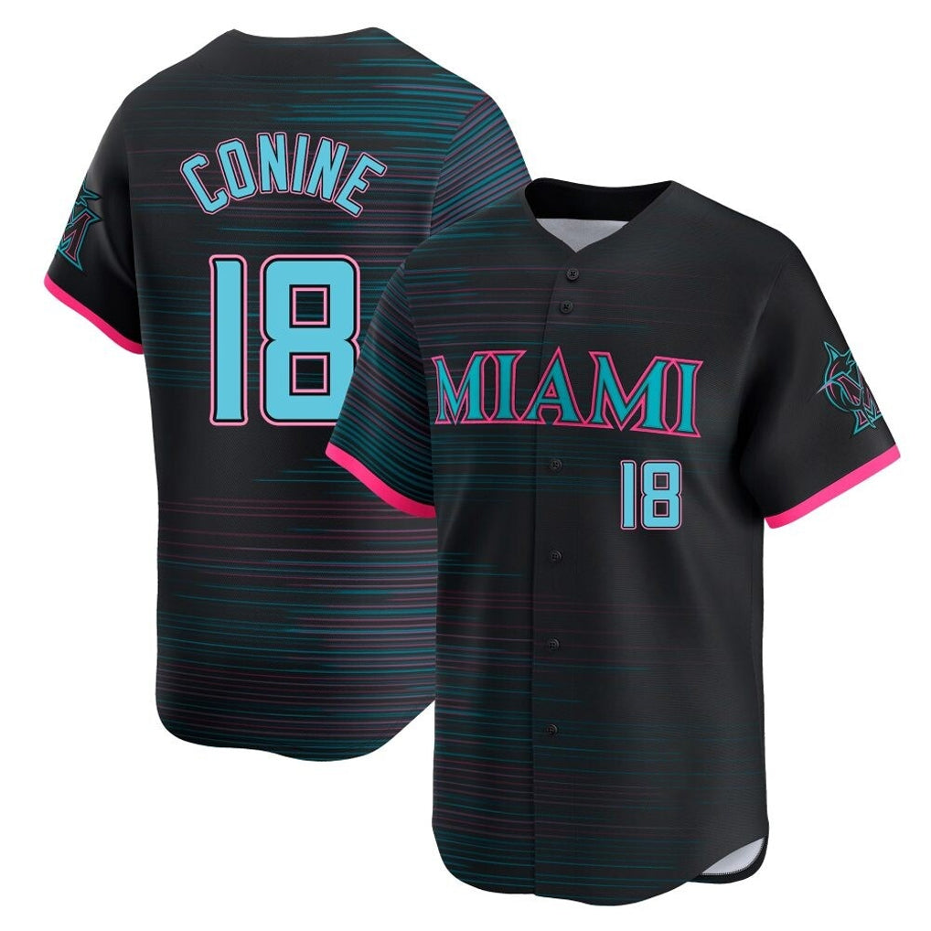 Ndoa M.Marlins #18 Griffin Conine Player Black City Connect Home Limited Stitched Jerseys