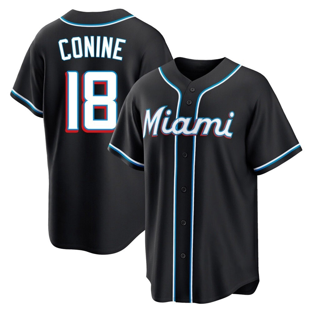 Ndoa M.Marlins #18 Griffin Conine Player Black Fashion Out Home Game Stitched Jerseys