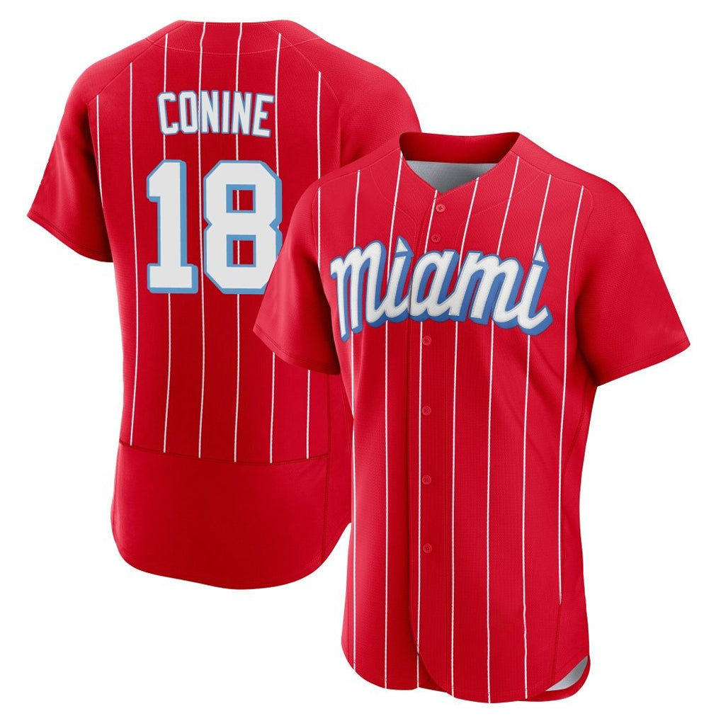 Ndoa M.Marlins #18 Griffin Conine Player Red City Connect Home Limited Elite Stitched Jerseys