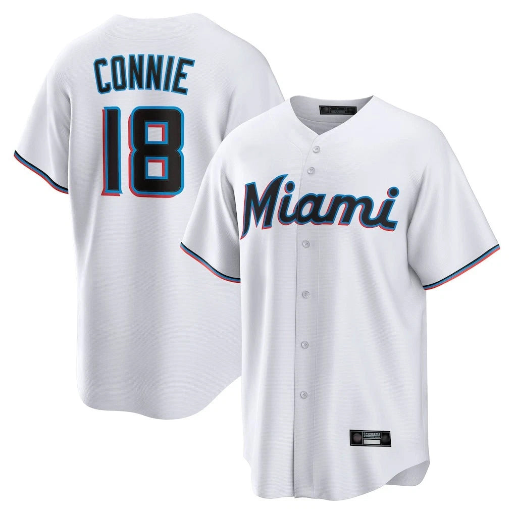 Ndoa M.Marlins #18 Griffin Conine Player White Home Game Stitched Jerseys