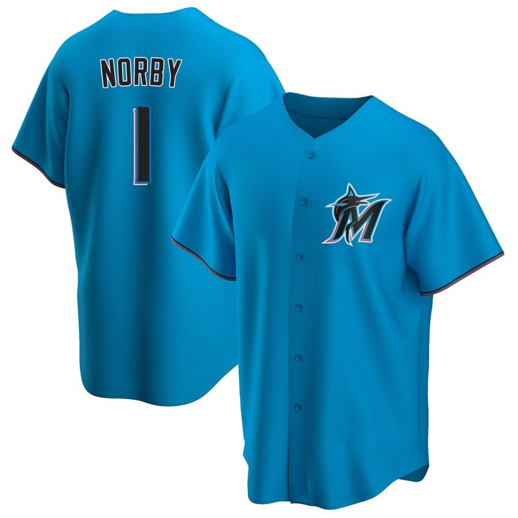 Ndoa M.Marlins #1 Connor Norby Player Blue Home Game Stitched Jerseys