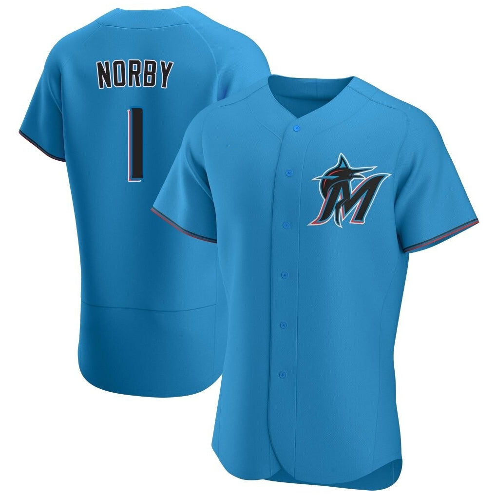Ndoa M.Marlins #1 Connor Norby Player Blue Home Limited Elite Stitched Jerseys