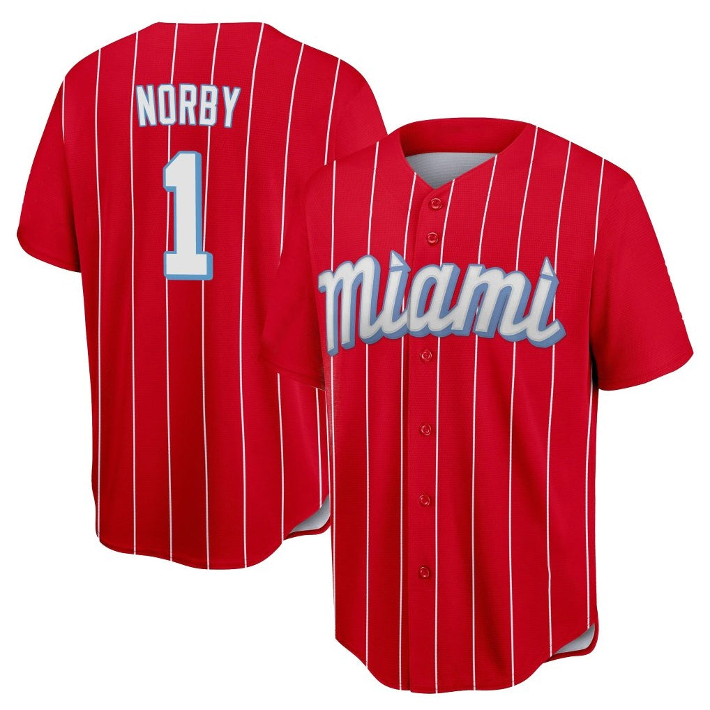 Ndoa M.Marlins #1 Connor Norby Player Red City Connect Home Game Stitched Jerseys