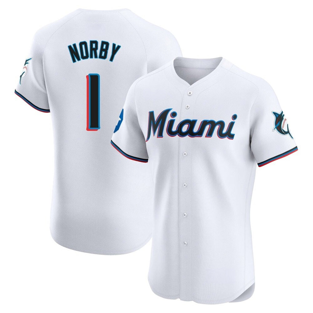 Ndoa M.Marlins #1 Connor Norby Player White Home Limited Elite Stitched Jerseys