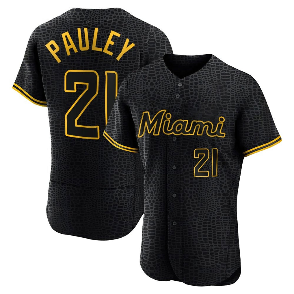Ndoa M.Marlins #21 Graham Pauley Player Black Snake Skin City Home Limited Elite Stitched Jerseys