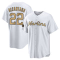 Ndoa M.Marlins #22 Sandy Alcantara Player Gold Home Game Stitched Jerseys