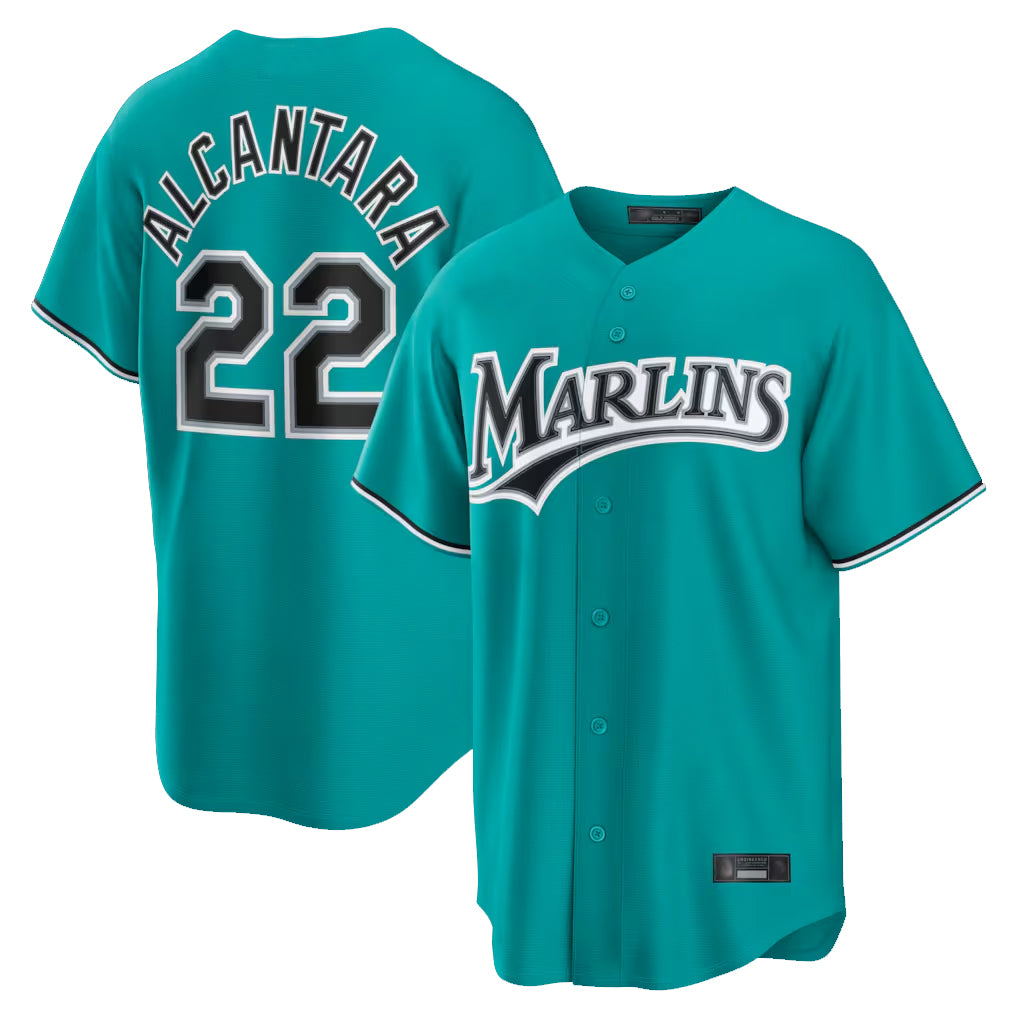 Ndoa M.Marlins #22 Sandy Alcantara Player Teal  Home Game Stitched Jerseys