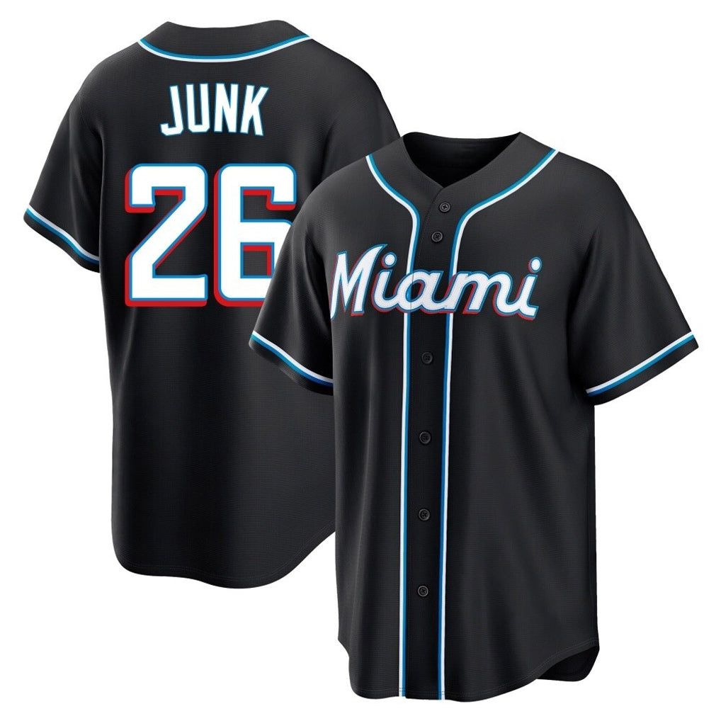 Ndoa M.Marlins #26 Janson Junk Player Black Fashion Out Home Game Stitched Jerseys