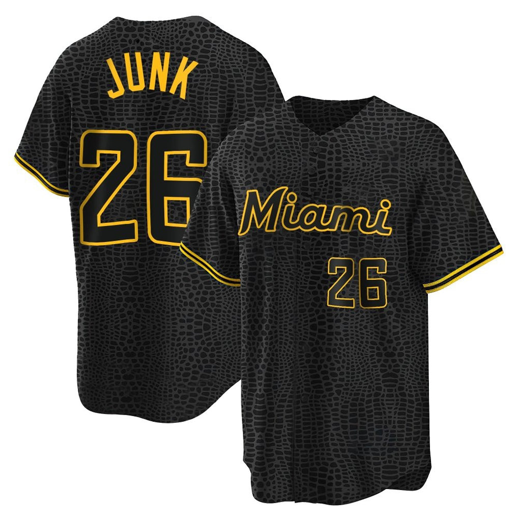 Ndoa M.Marlins #26 Janson Junk Player Black Snake Skin City Home Game Stitched Jerseys