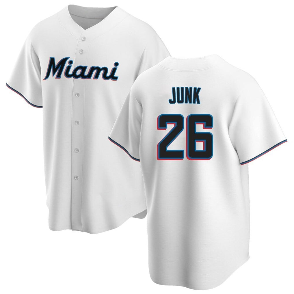 Ndoa M.Marlins #26 Janson Junk Player White  Home Game Stitched Jerseys